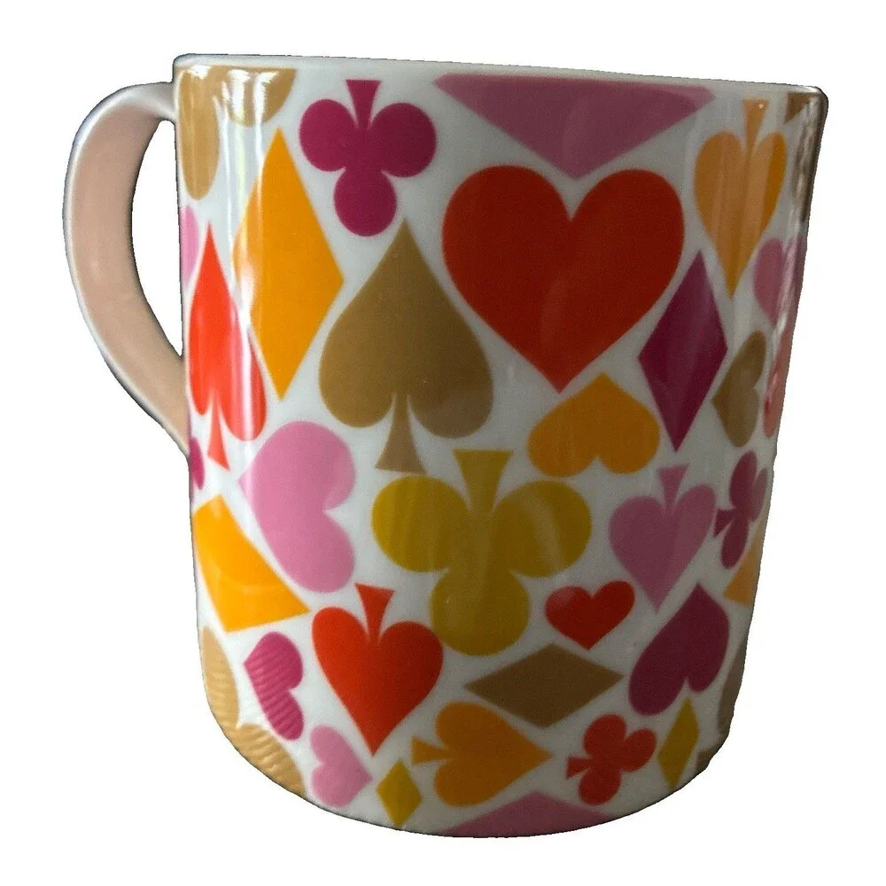 Jonathan Adler House Of Cards Mug Retro Ceramic Coffee Cup MCM Orange Red Gold